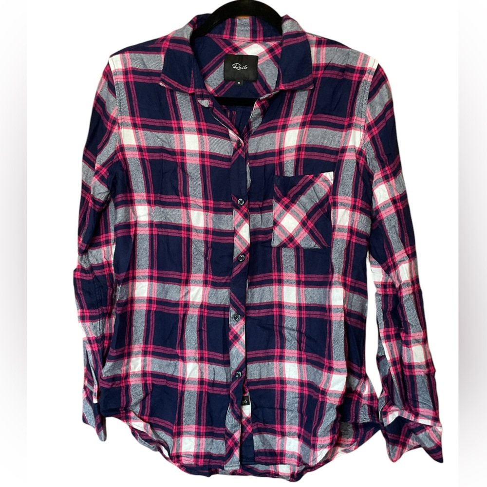 Rails Flannel Plaid Button Down Shirt - Medium Navy & Pink EUC